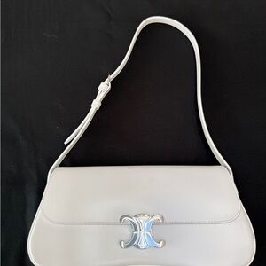 2023 Celine Lola Medium Bag in White Calfskin with Silver Triomphe Logo